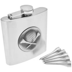 Longridge Golfers Hip Flask Set Silver