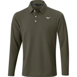 Mizuno Gents Breath Thermo Long Sleeve Polo Shirt Olive