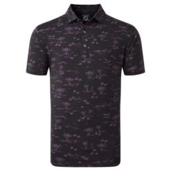 FootJoy Gents Tropic Golf Print Polo Shirt Black Orchid