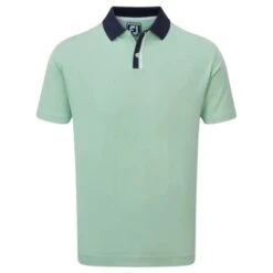 FootJoy Gents Solid Stripe Placket Pique Shirt Sage - Navy - White