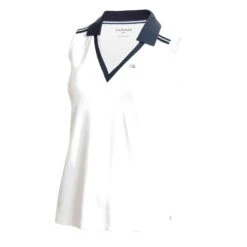 Ladies Pedro Sleeveless Polo Shirt White - Navy