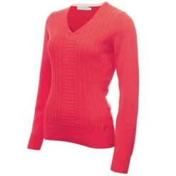 Ladies Gillian Slim Fit V-Neck Cable Sweater Strawberry