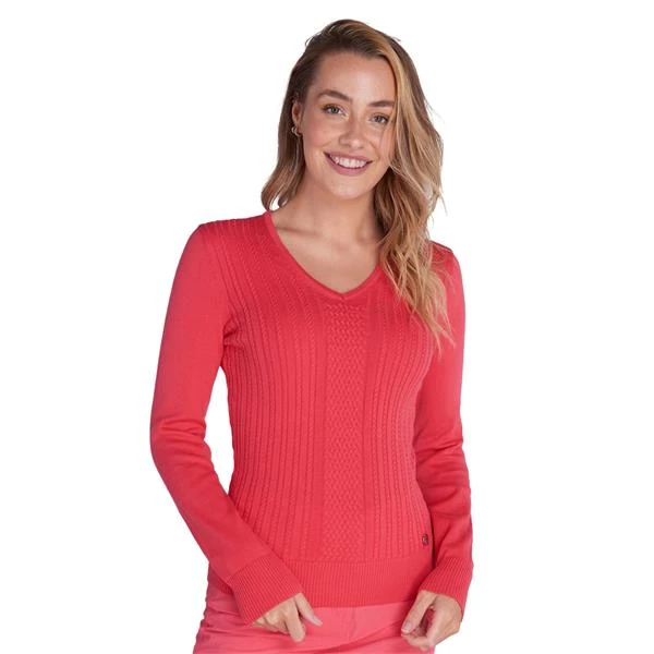 Ladies Gillian Slim Fit V-Neck Cable Sweater Strawberry - Image 6
