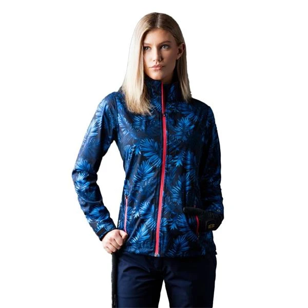 Ladies Tech-Lite Waterproof Jacket Navy Tropic Print - Image 2